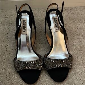 Vintage Badgley Mischka Gold Beaded on Black Satin Women's Shoes Size 7